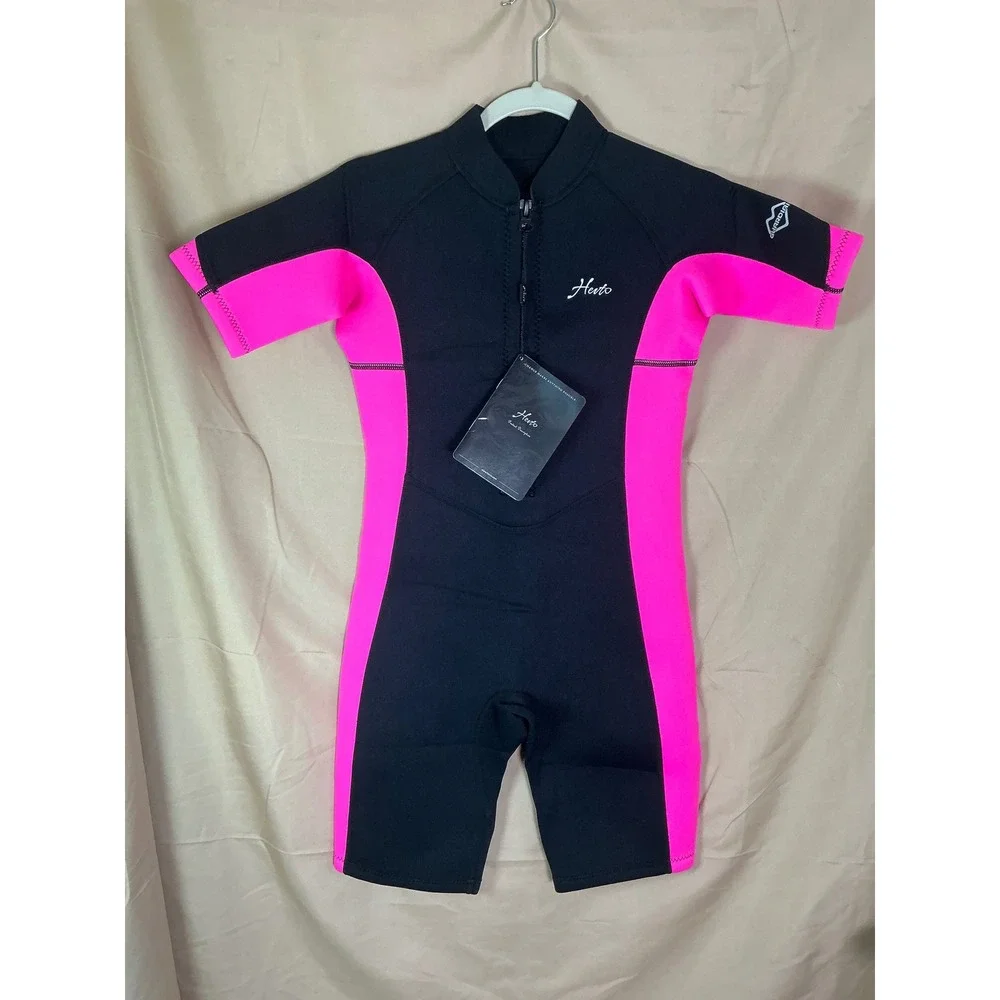 Heuto Shorty Wetsuit Kids Size‎ 12 Black Pink New Front Zip Neoprene 1294